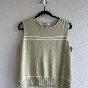 St. John Sport Sweater Womens Large Green Striped Wool Blend Sleeveless Made USA